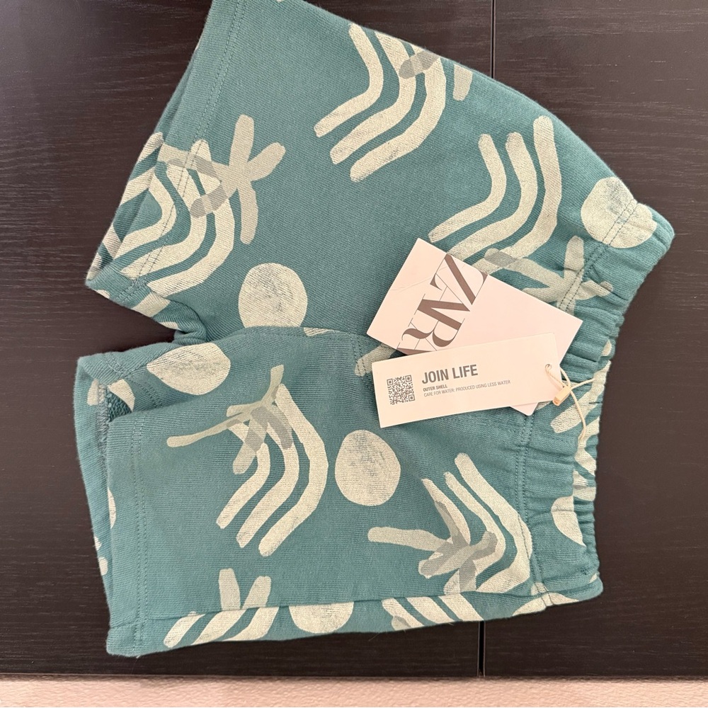 Zara Teal and White Patterned Shorts